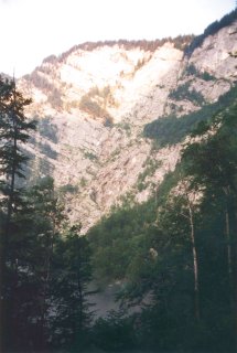 Looking across to cliffs whilst climbing Komarca