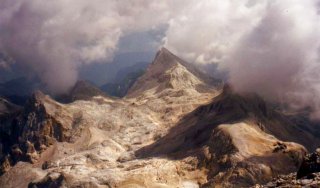 A dramatic view from the summit, the weather closing in